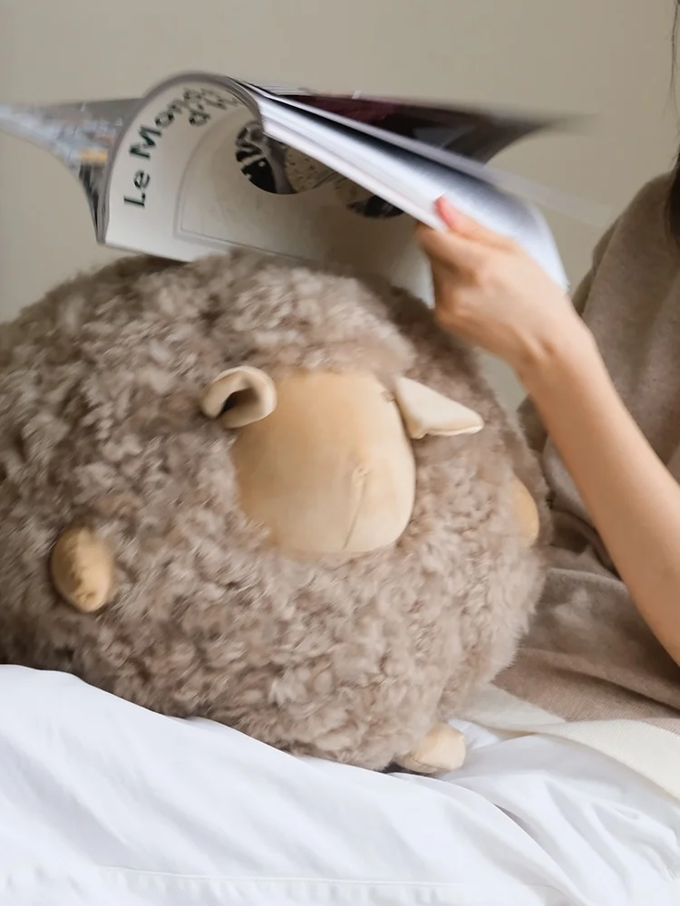 Loew Fine Wool Cushion Multi-Purpose Sofa Pillow Whole Sheet Light Cocoa Color Sheep Ball Plush Home Decorative Pillow