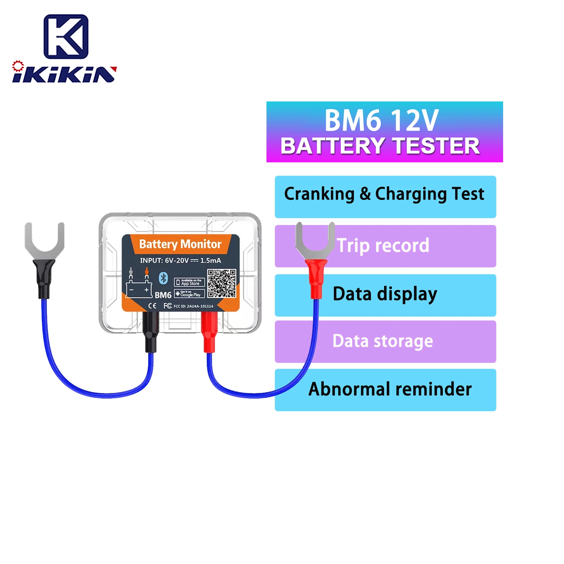 12V Battery Monitor Tester with Bluetooth 4.2 Wireless Charging Cranking Test Diagnostic Tool