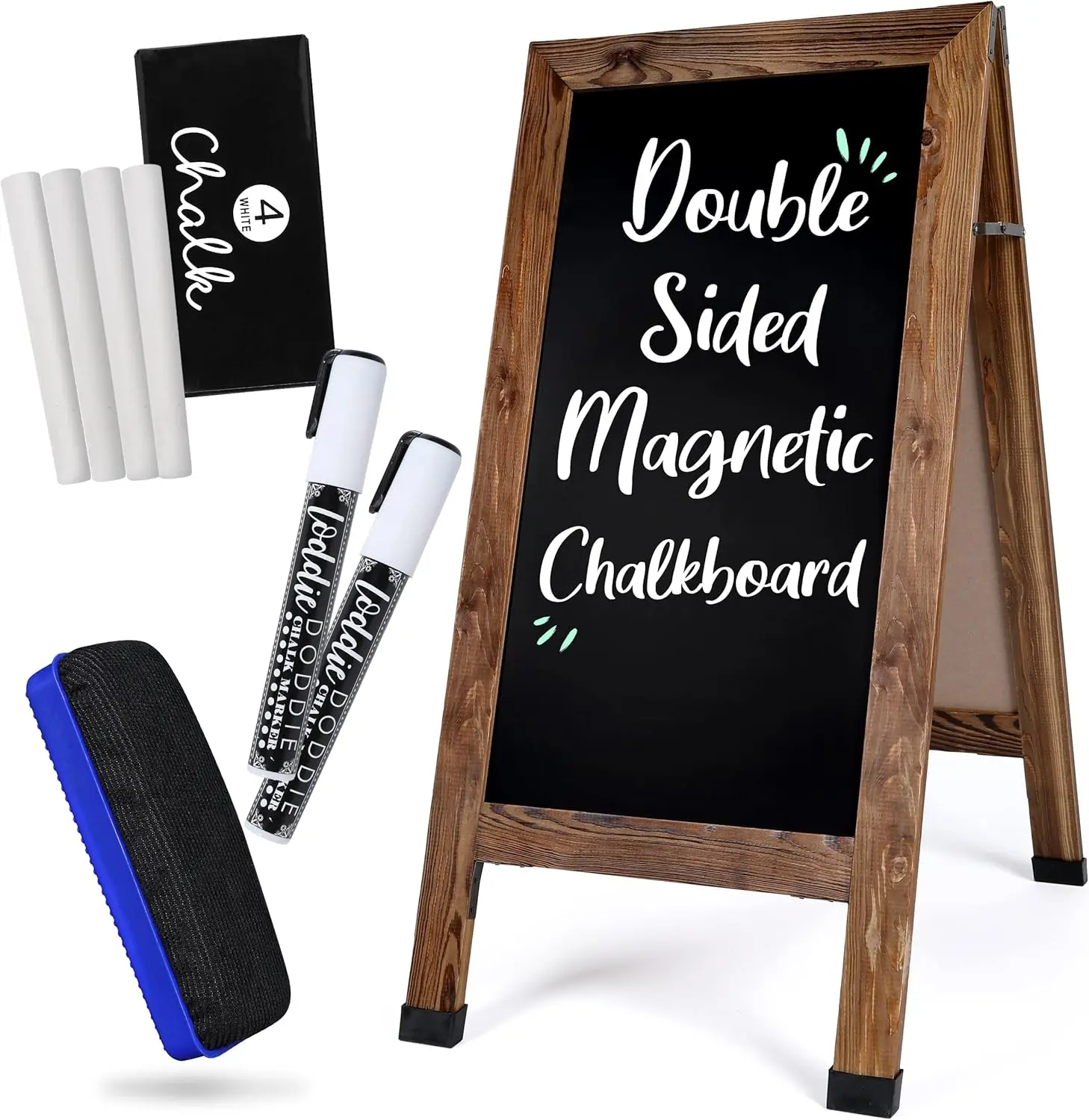 

Dual-Sided Magnetic Chalkboard Sign, 40x20 in, Smooth Erase Surface for Outdoor Menu Display