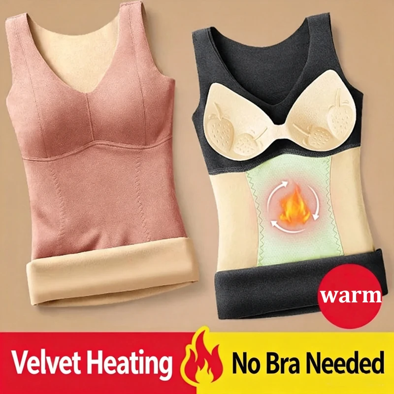 Women'S Thermal Vests - German Velvet Round Neck Underwear,Featuring Chest Padding,Seamless Thermal Comfort Undershirt Winter