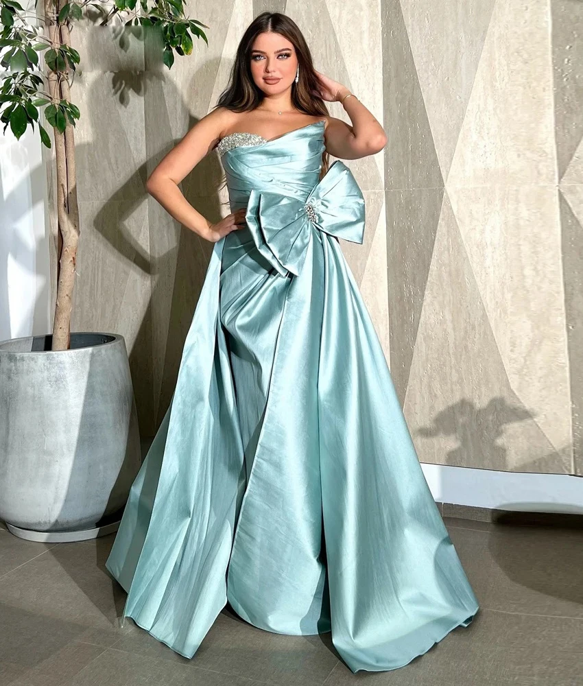 

Customized Graceful Satin A-Line Crystal Sequined 3D Bow Evening Dress Evening Dress Delicate Sweetheart Sleeveless Party Gowns