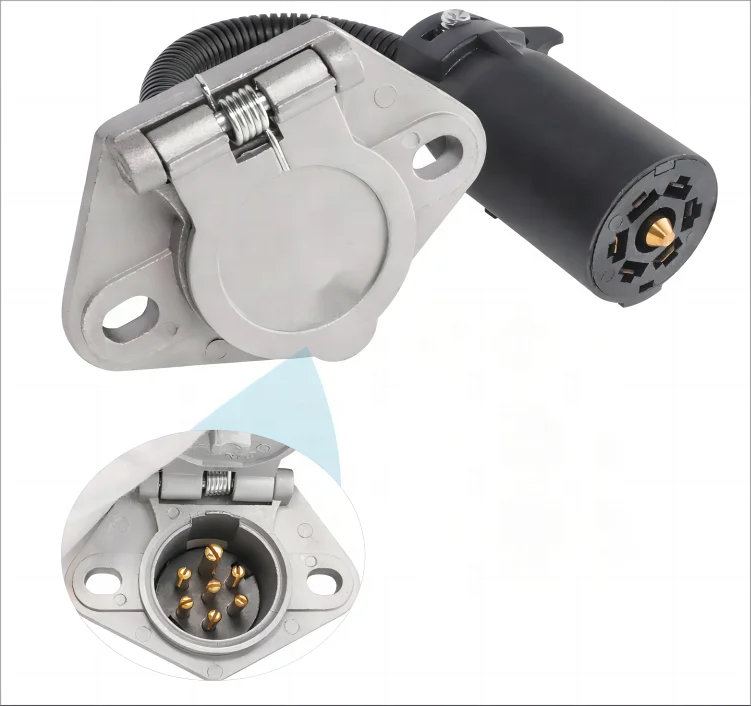 7-Way Blade to 7-Pole Round Trailer Socket Adapter with Mounting Bracket for Commercial Towing