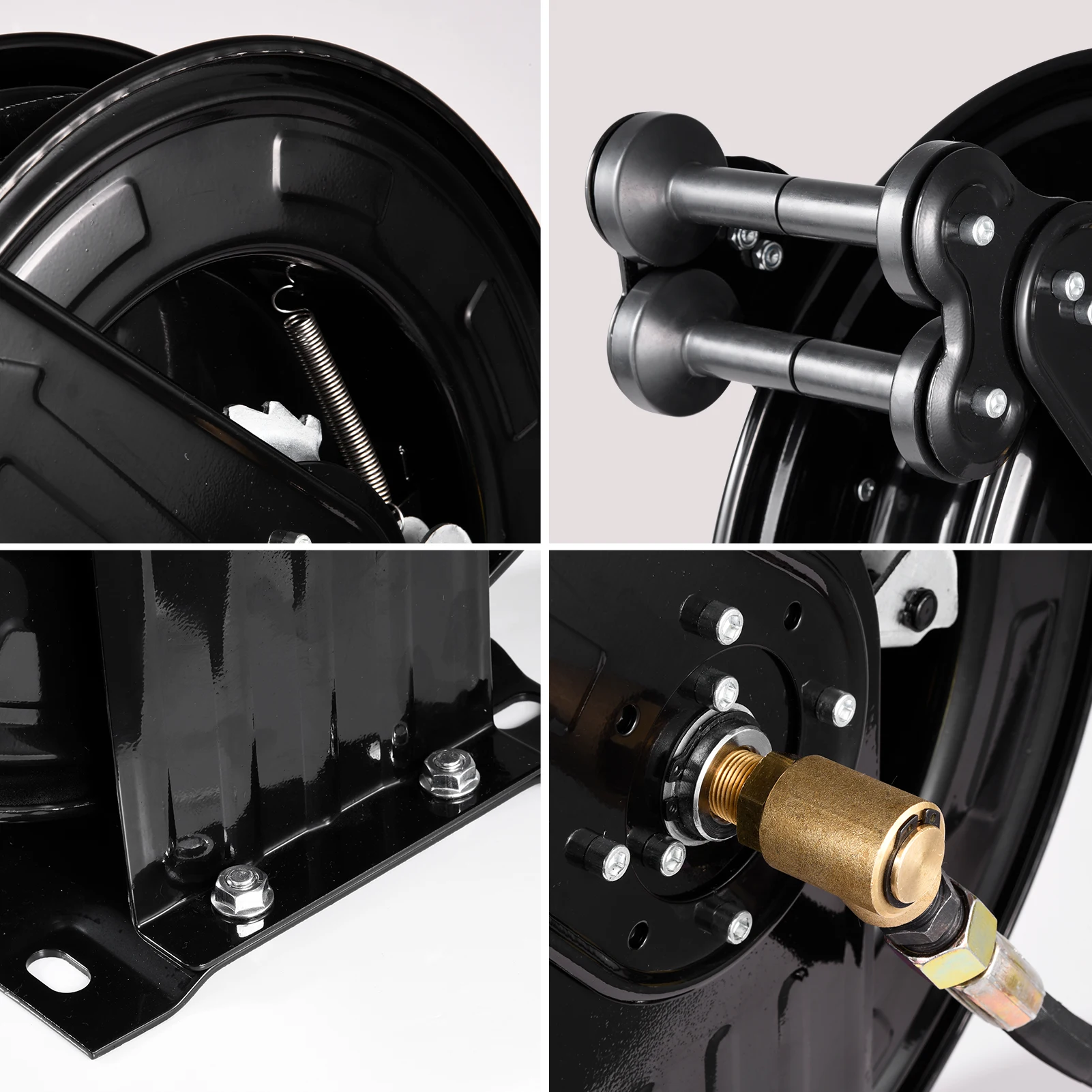 Heavy Duty Pressure Washer Hose Reel 50 FT x 0.59 Inch, Industrial Grade Steel Double Arm Manual Crank Reel, 4000 PSI High Pressure Washer Hose Storage, Wall Floor Ceiling Mounted Swivel Bracket for Air Water Liquid Use view 6