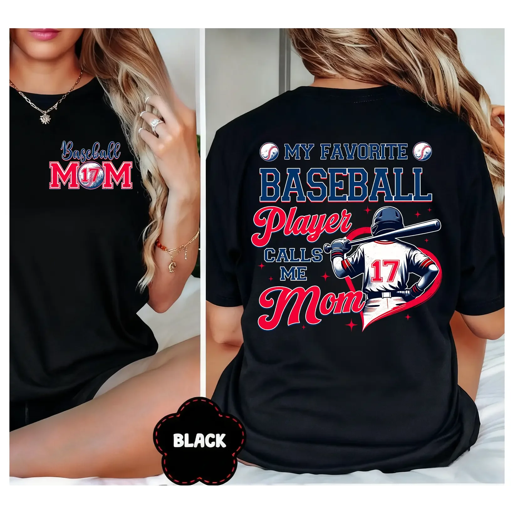 100% Cotton Custom Number My Favorite Player Calls Me Baseball Mom T-Shirt, Baseball Mom Club Tee, Gameday Cheer&Support Baseball Player Mom Shirt