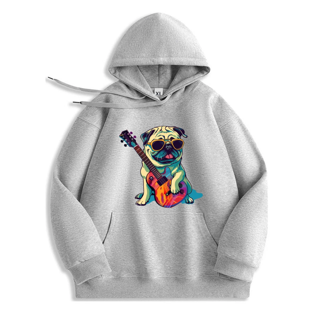 Pug Dog With Guitar Austra Funny Hoodie Men Comfortable High Quality Long Sleeve Sweatshirt For Men Loose​