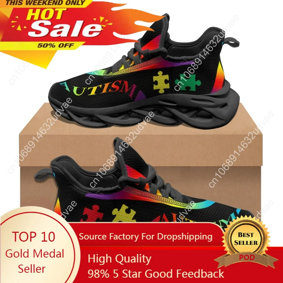 New Fashion Sneakers For Women Autism Awareness Patterns Colorful Puzzle Print Outdoor Running Shoes Comfort Fitness Sports Shoe