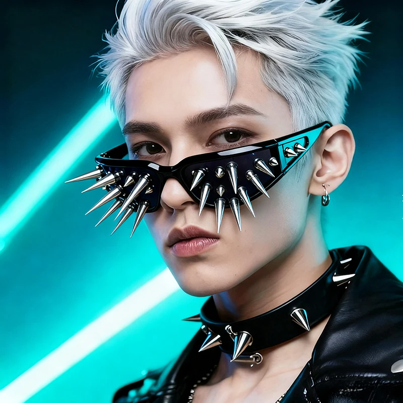 

Trendy Cyberpunk Style Glasses Metal Rivet Spike Sunglasses Party Glasses Fashion Trend Outdoor Street Sports Futuristic Eyewear