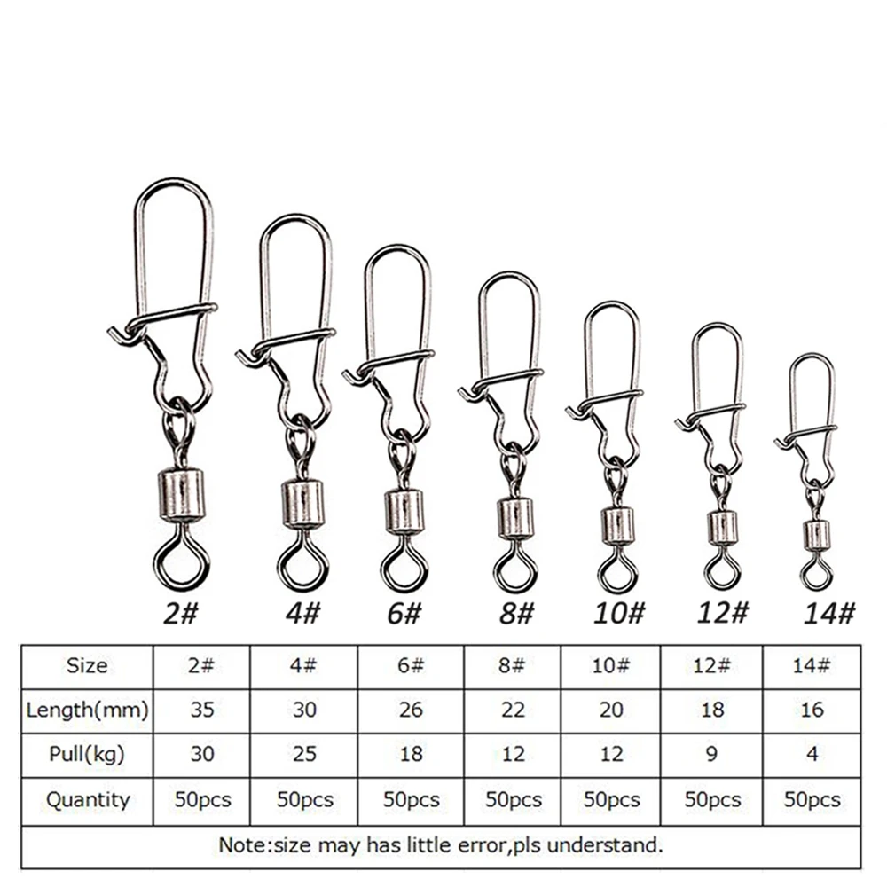 50pcs Fishing Connector Stainless Steel Snap Bearing Rolling Fishing Hooks Sea Fishing Lure Multifunction Pin Jig Tackle