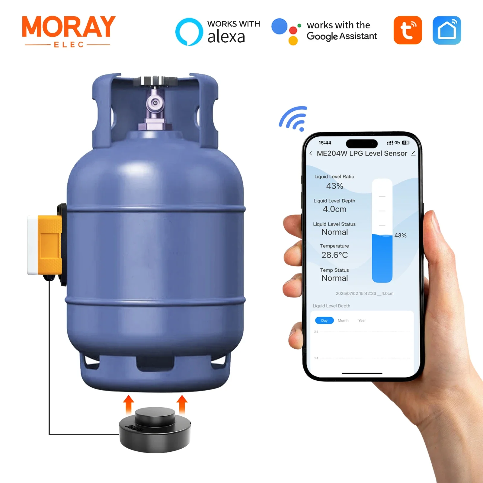 Moray ME204W LPG Tank Level Sensor Tuya Smartlife App WiFi Remote Gas Level Indicator with Real-Time Monitor & Alarm