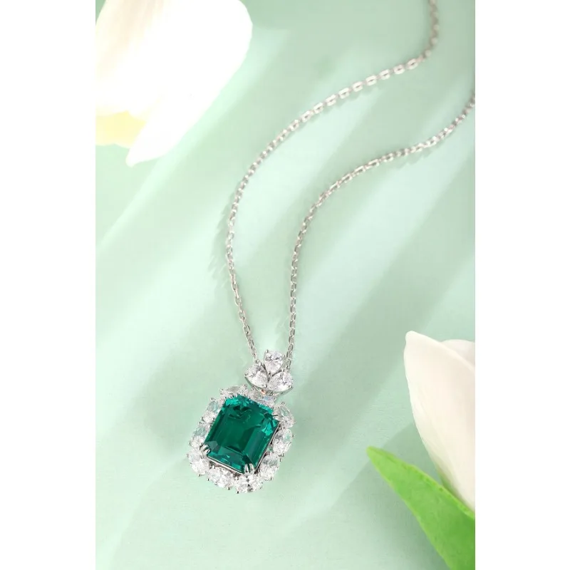 Ruihe New Design 925 Silver About 10.485ct Lab Grown Emerald Necklace Jewelry Set Wedding Engagement Birthday Fashion Pendants