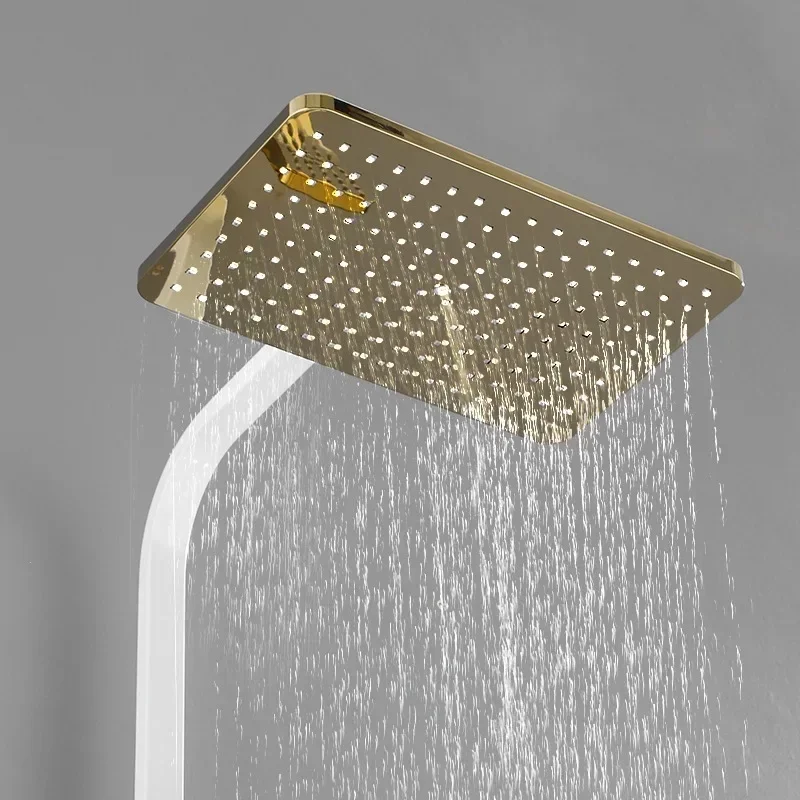 Juego de ducha termostática inteligente para baño, Sistema de ducha Digital, grifo de baño de lluvia para SPA, montaje en pared, grifo frío y caliente, oro blanco