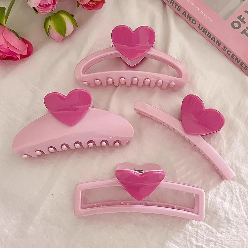 4 Pinzas de Pelo Grandes en Forma de Corazón Rosa, Sujeción Fuerte, Accesorios para el Cabello, para Bodas, Fiestas de Cumpleaños, Regalos para Invitados y Damas de Honor