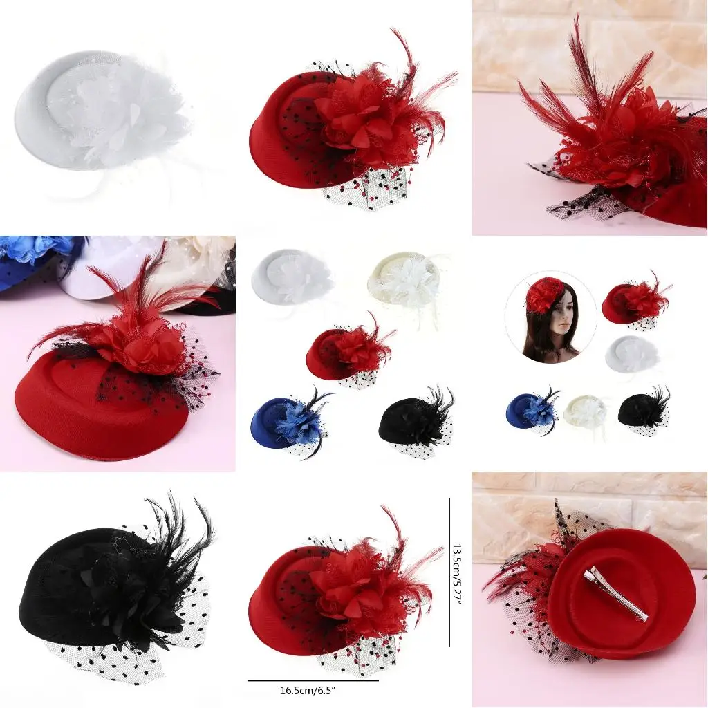 Fascinator Hat Toppers Mesh Veil Flower Beaded Wedding Cocktail Headwear