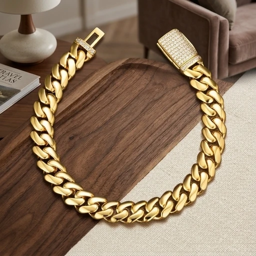 Luxury 24K 9999 Pure Gold Large Cuban Chain Bracelet 10MM 12MM Inlaid Full Diamond