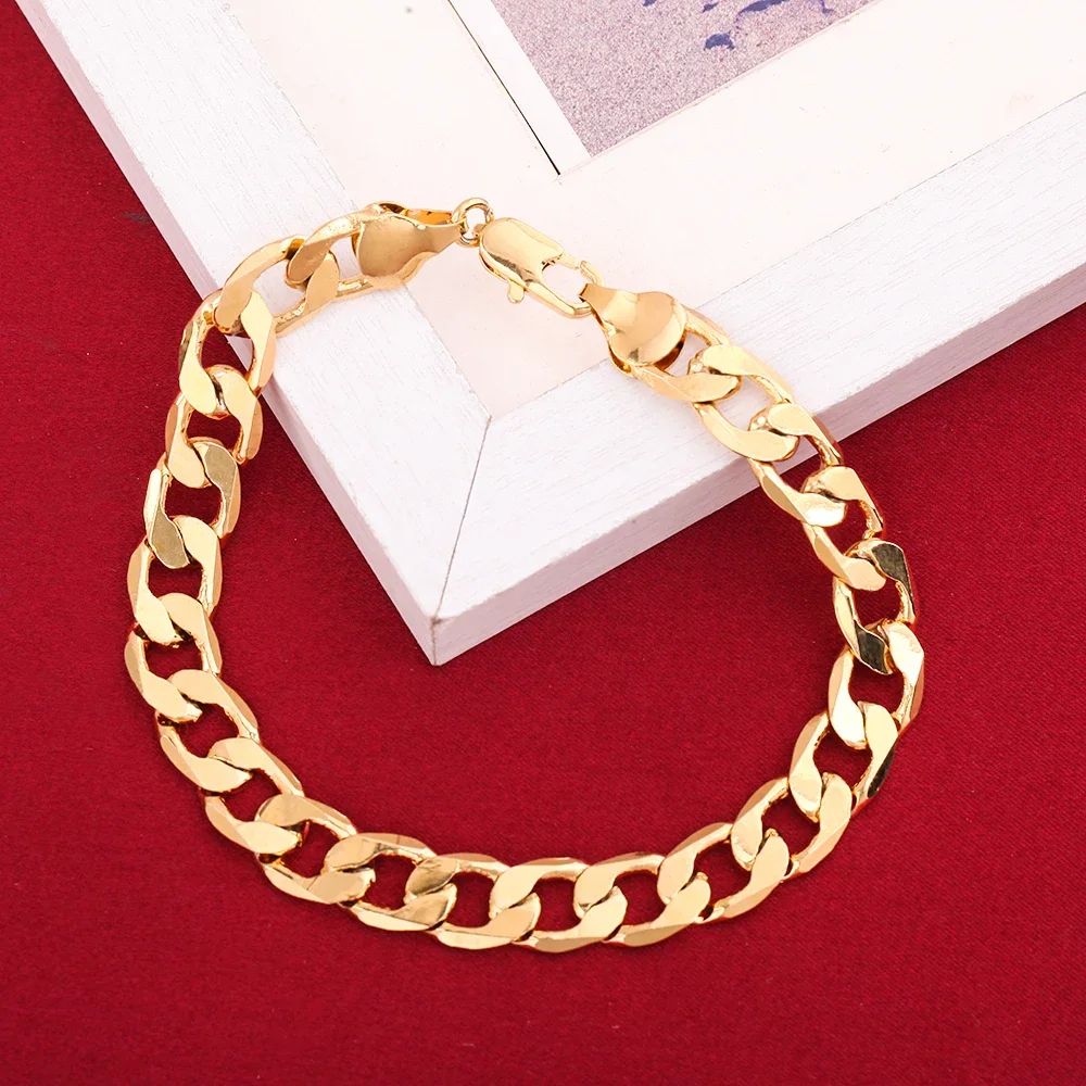 Neue Luxus 925 Sterling Silber 18 Karat Gold spezielle 8 MM Geometrie Kette Armbänder Halskette für Frauen Männer Modedesigner Schmuck Set – Detail 23