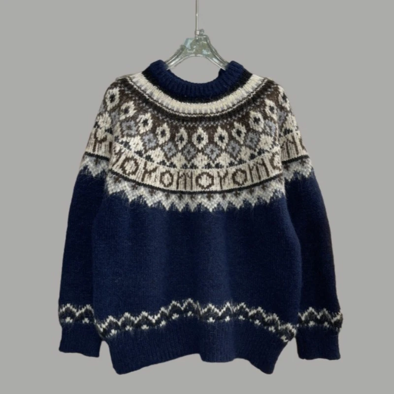 

Knitted Women Pullovers Sweaters Jacquard Pattern Jumpers Round Neck Long Sleeves Loose Fit Casual Christmas Autumn Winter 2026