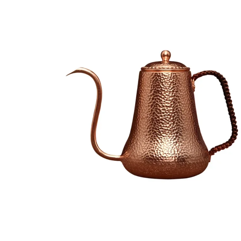 Hammered Coffee Tea Pot Pure Red Copper Premium Quality Drip Kettle Gooseneck Spout Long Mouth Coffee Kettle Teapot- 900ml