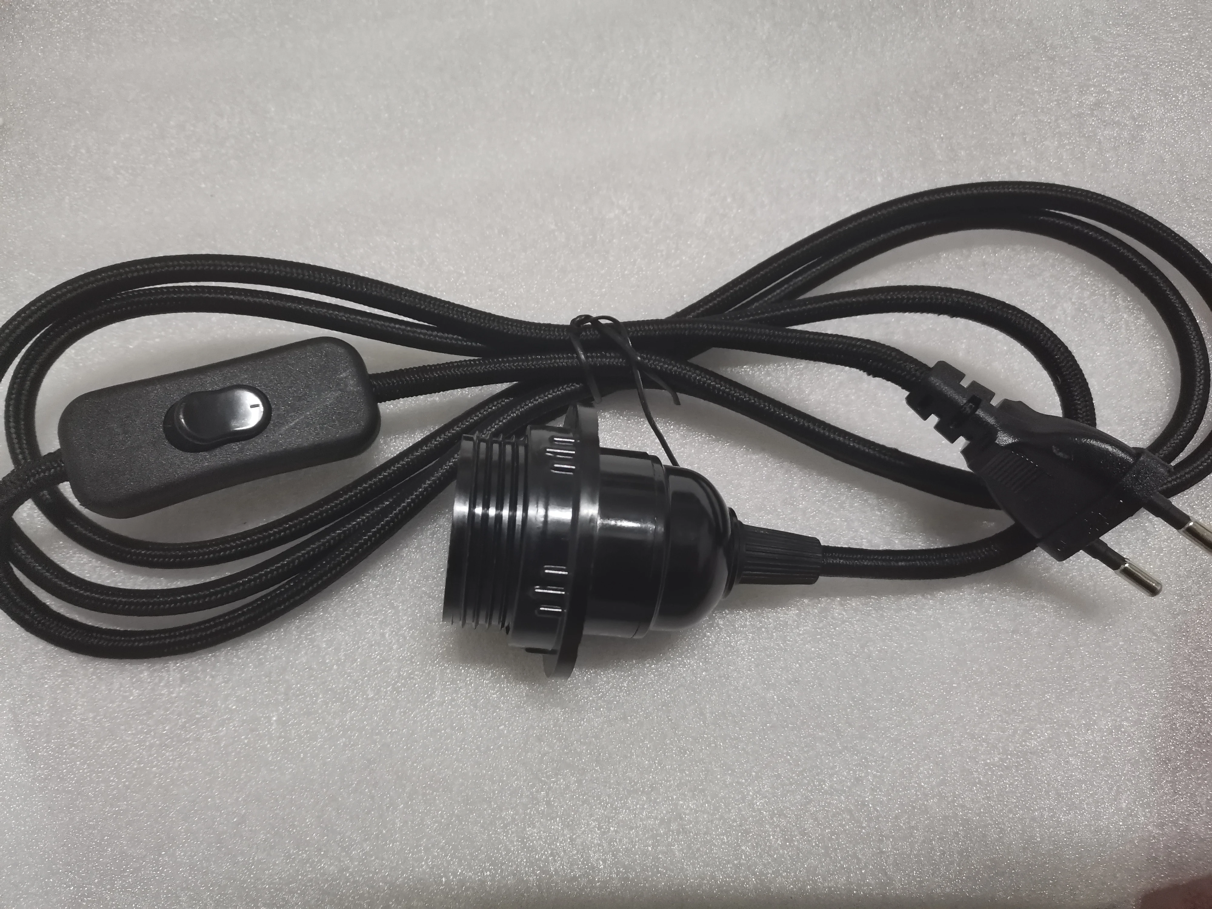 220V AC EU Plug Power Cord Fabric Covered Cable with On/Off Switch E27 Bakelite Lamp Holder Plug-In Cords for DIY Hanging Light