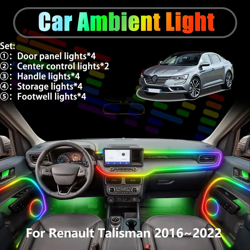 

For Renault Talisman 2016~2022 LFD KFD 2/18 in 1 Car ambient lighting Led trunk interior led lights USB RGB Ensemble Streamer