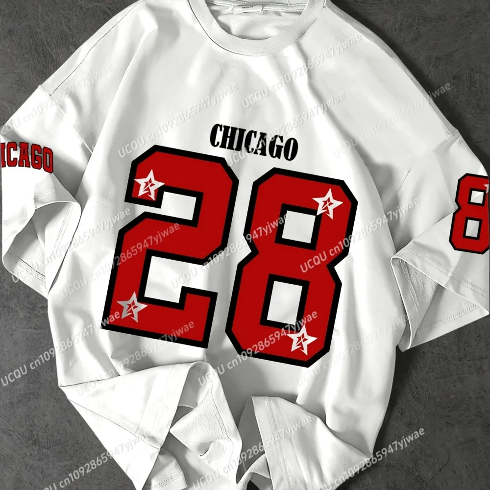 

HOT SELL Summer Men Sports Loose Comfortable Men's T-shirt NO.28 CHICAGO print Men's Short-sleeved Top Daily Street Mens T-shirt