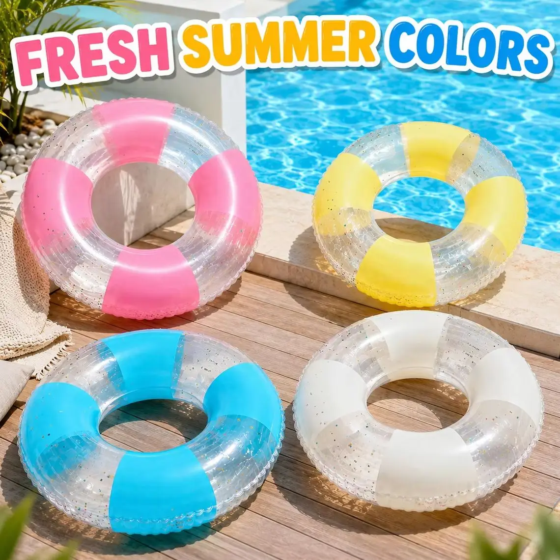 

Transparent Glitter Inflatable Swim Ring, PVC Pool Floats Tube for Adults, Summer Beach Swimming Circle Water Toy Float