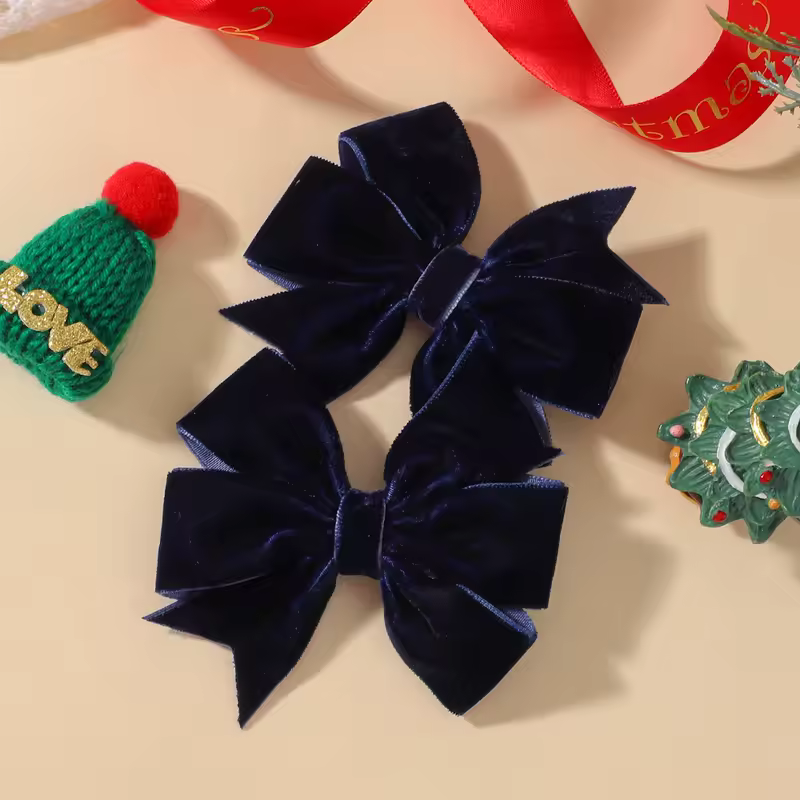 2pcs/set Handmade Velvet Bow Hair Clips for Baby Girls Vintage Christmas Red Green Bowknot Hairpins Barrette Hair Accessories - Image 15