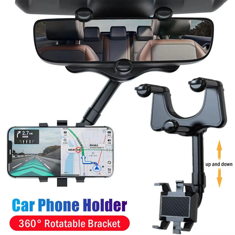 حامل هاتف مرآة الرؤية الخلفية للسيارة قابل للتعديل 360 درجة °   قابل للسحب حامل الهاتف الخليوي كليب الهاتف GPS دعم الهاتف المحمول جبل الوقوف