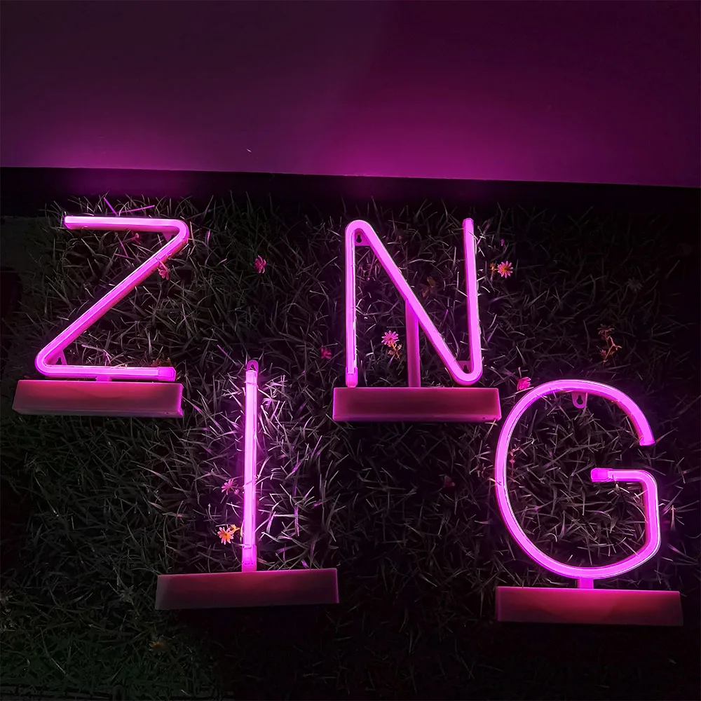 Pink Letter Neon Light with Stand DIY Name Sign Wedding Party Alphabet Number LED Night Lamp For Bar Advertising Logo Decor