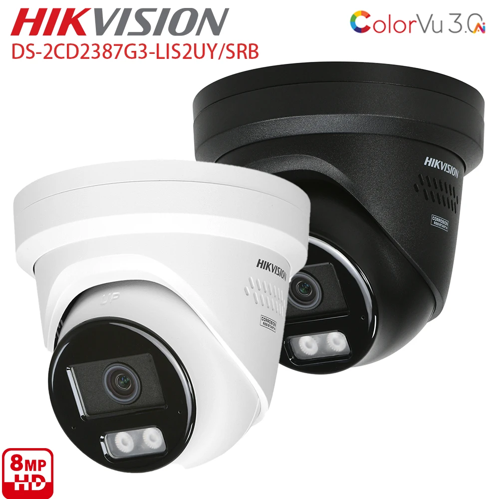 Hikvision ColorVu3.0 8MP IP Camera 4K Acusense Anti-corrosion Red Blue Light Alarm DS-2CD2387G3-LIS2UY/SRB 1/1.8
