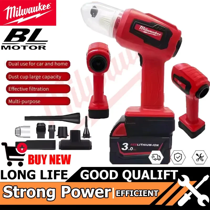 

Milwaukee Tool 3 In 1 Electric Vacuum Portable Rechargeable Handheld 120W Car Vacuum Cleaner Home and Car Li-ion Battery Tool
