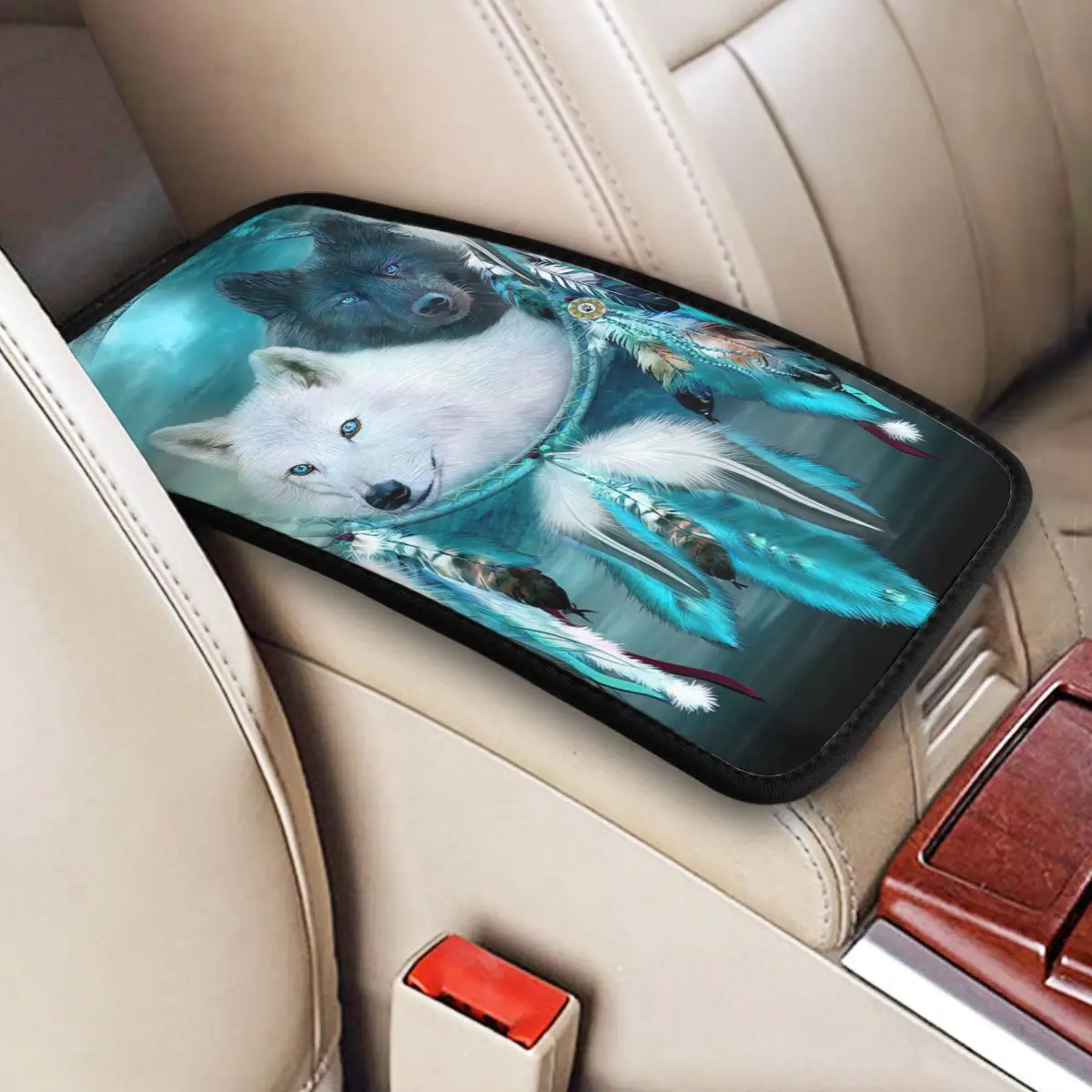 

Dream Catcher - White Wolf Black Wolf Car Accessories Car Handrail Box Cushion Custom Print Non-slip Car Armrest Cover