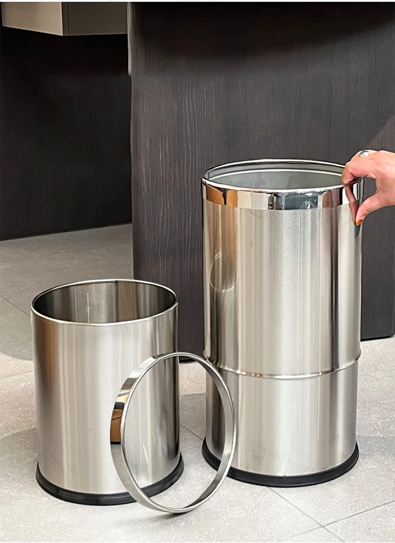 Thicken Stainless Steel Fire prevention Trash Can Metal Flame retardant Gold Garbage Waste Bin For Bedroom Kitchen Office