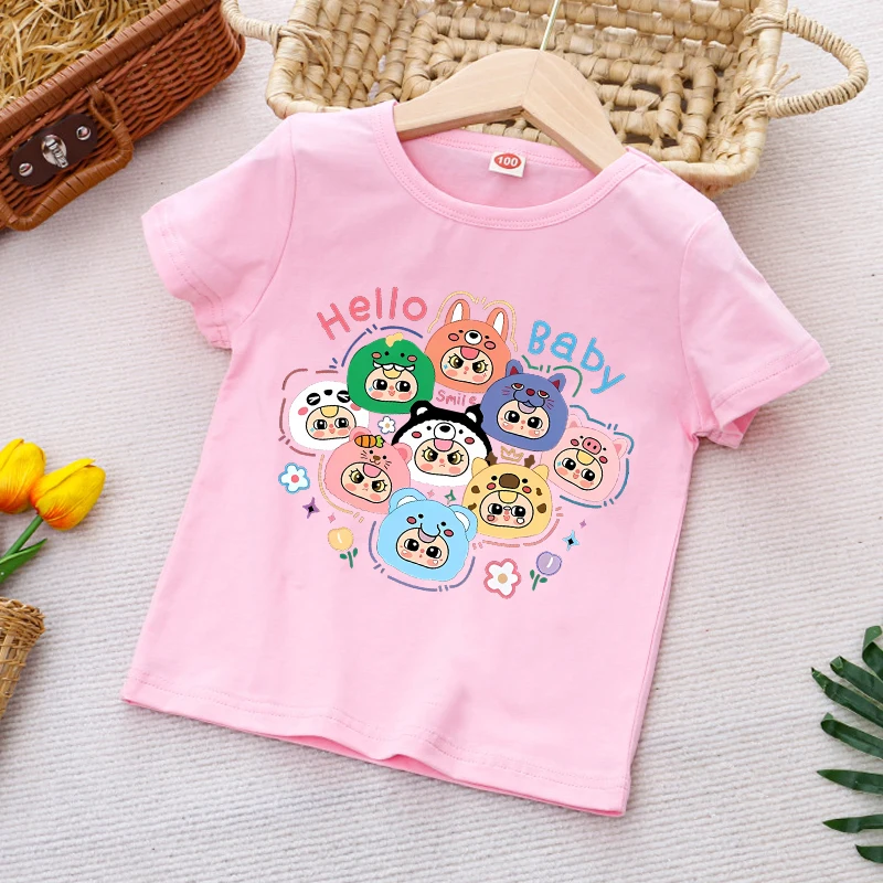 

Girls Short Sleeve T Shirt Baby Three Cartoon Print Polyester Tees Child Summer Casual Crew Neck Tops Kawaii Kids Clothing Gifts