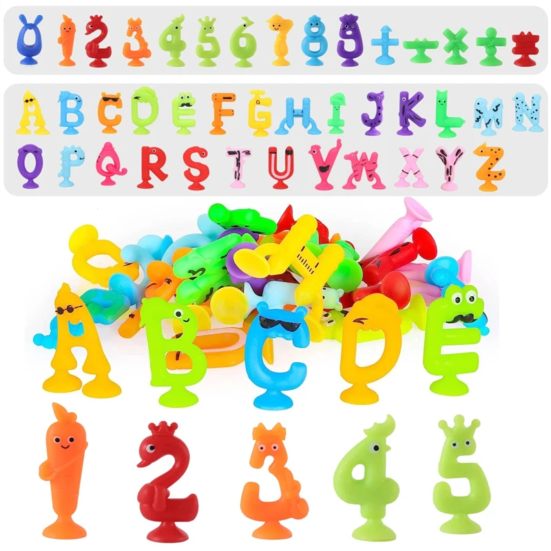 Nummer Letter Zuignap Speelgoed Zacht Siliconen Bouwstenen Speelgoed Dier Vorm Kids Diy Puzzel Spel Baby Sensorische Zuignap Bad Speelgoed