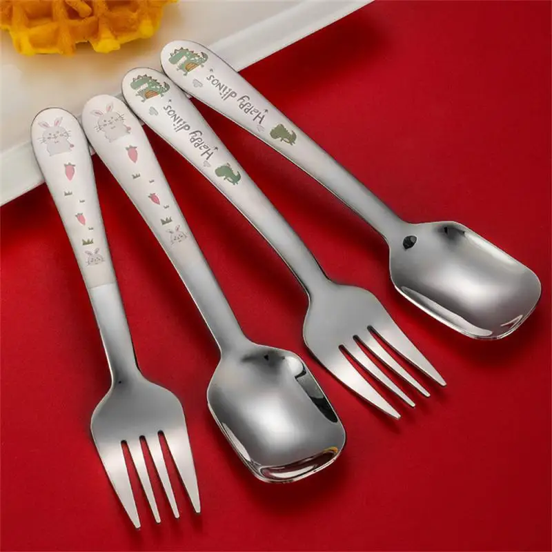 Stainless Steel Children Spoon Fork Animal Cartoon Car Dinosaur Rabbit Cute Fork Children Kids Cutlery Set Tableware Dinnerware