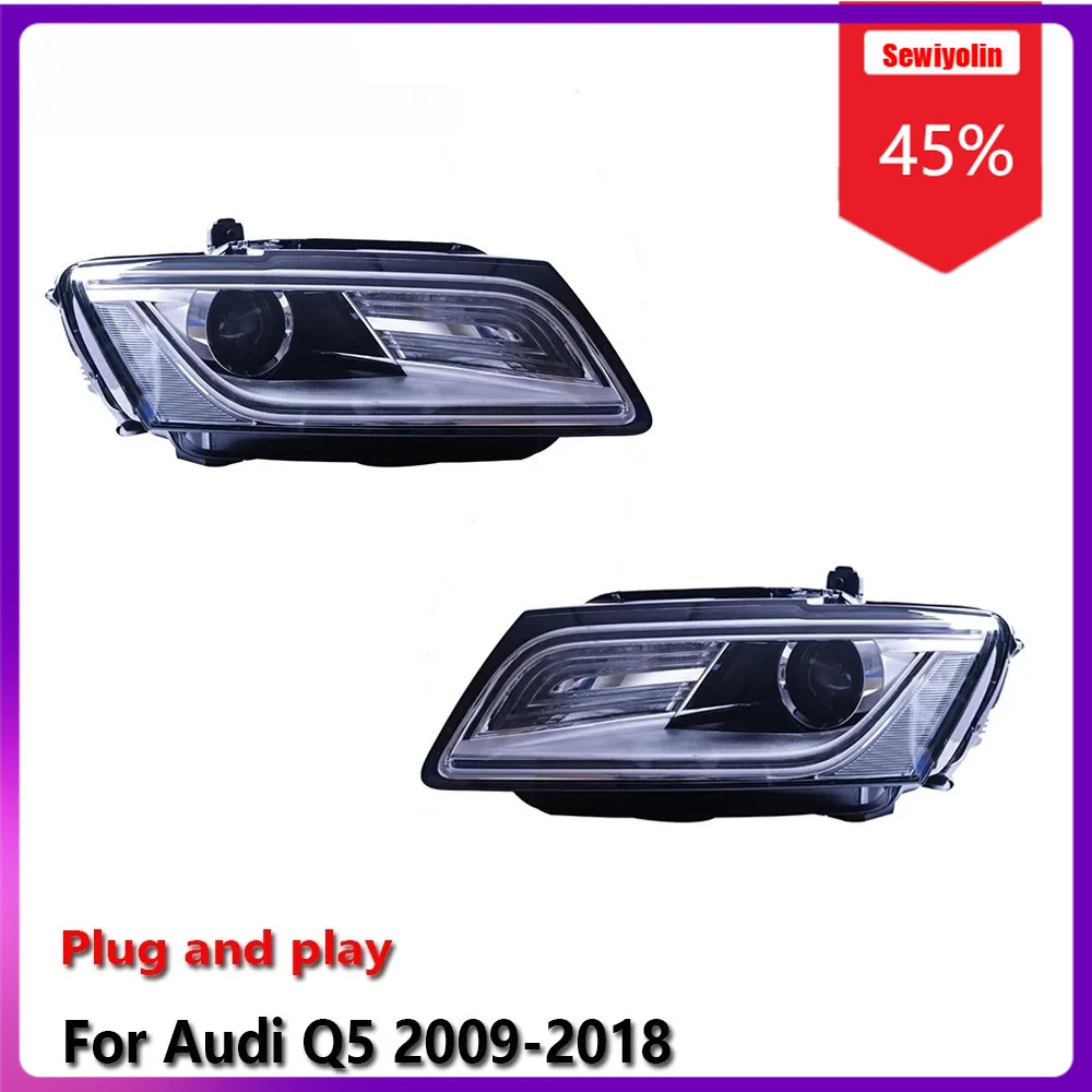 

Sewiyolin автомобильные светодиодные фары в сборе для Audi Q5 2009-2018 противотуманные фары DRL тормозной указатель поворота Plug and Play