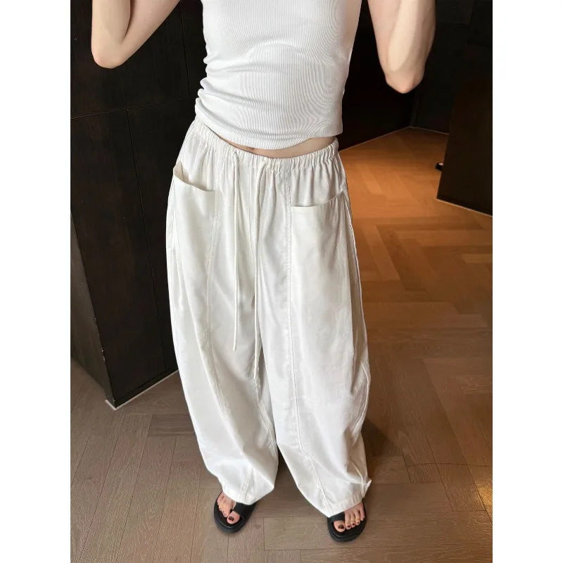 

2026 Linen Cotton Casual Pants New Early Autumn Elastic Waist Drawstring Long Straight Scimitar Pants