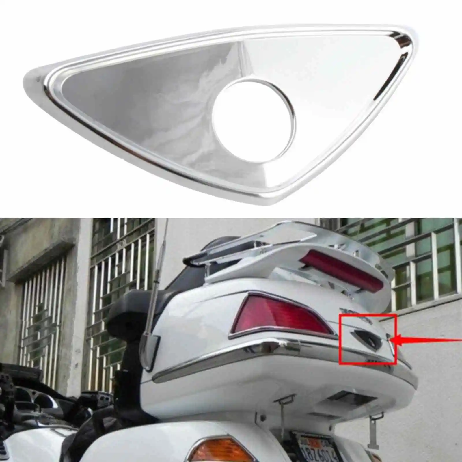 لهوندا GL1800 2001-2013 كروم ABS غطاء دراجة نارية الخلفي الجذع ثقب المفتاح الديكور مربع خلفي الكروم صب الشريط #1
