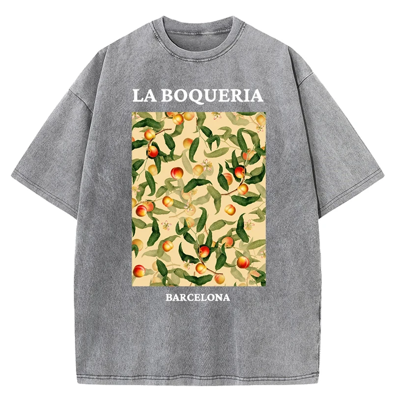 

Женская потертая футболка с принтом «Свежий персик» в Барселоне, хлопковая футболка Y2K, свободные удобные футболки, универсальная мягкая уличная одежда