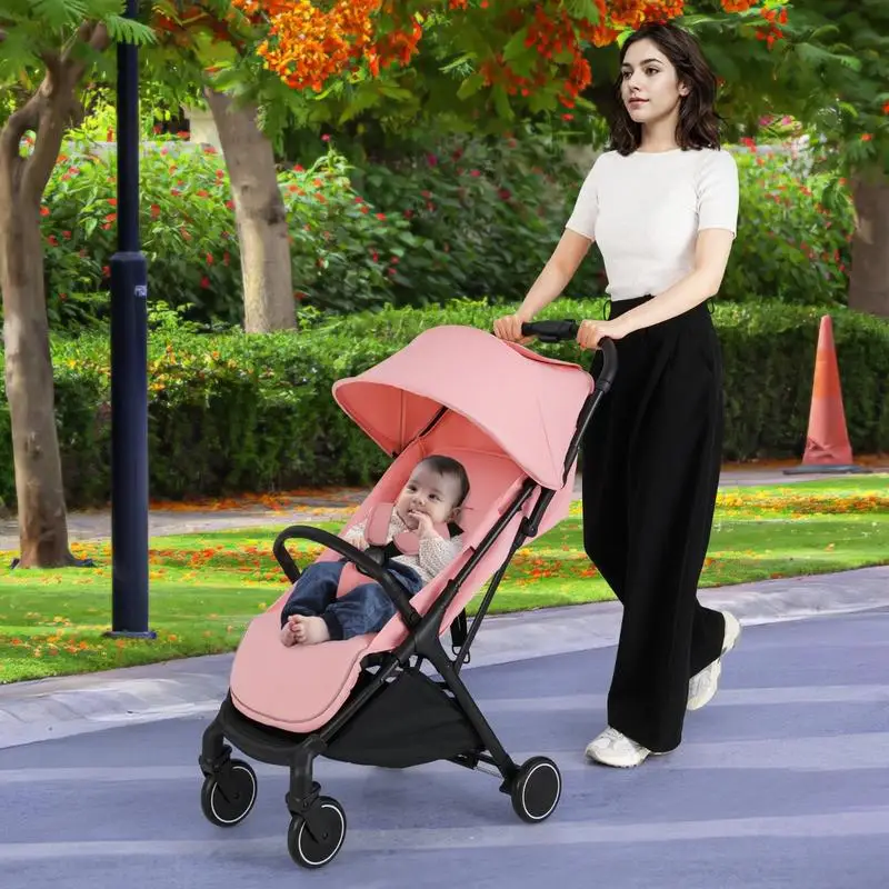 Image 5: Poussette bébé légère pliable d'une seule main, avec dossier inclinable, rose