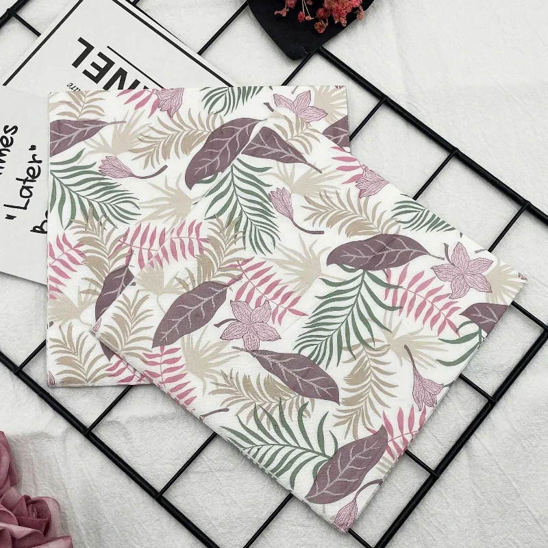 20pcs/Pac 33cm Colourful Printed Napkins Wood Pulp 2 Layer Floral Leaf Model Wedding Wine Glasses Flower Paper Party Placemats