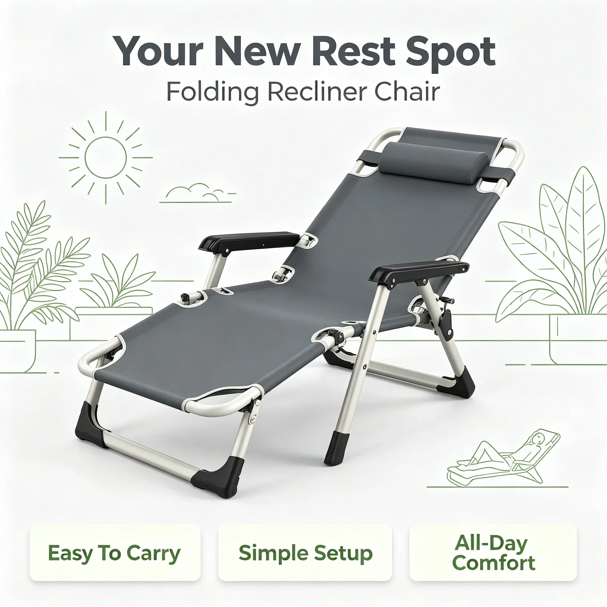 Leisure Portable Folding Reclining Chair Office Lunch Nap Dual Use Lounge Adjustable Backrest Beach Marching Sleeping Bed Amagi