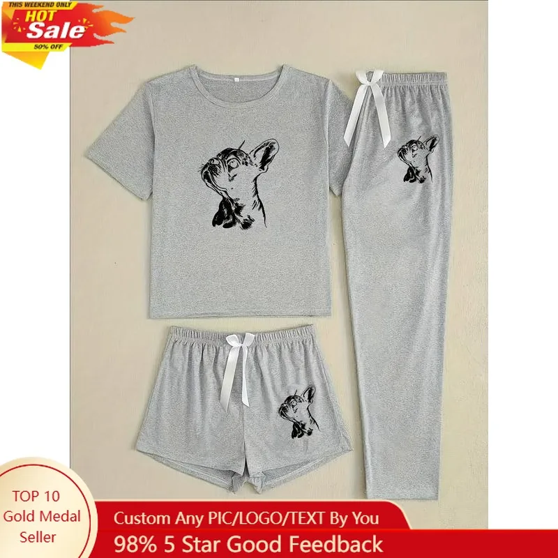 

Women's Cartoon Dog Print Pajama Set, 3 Piece Sleepwear Collection, Comfortable & Stylish Nightwear for Ladies, Casual Home Wear