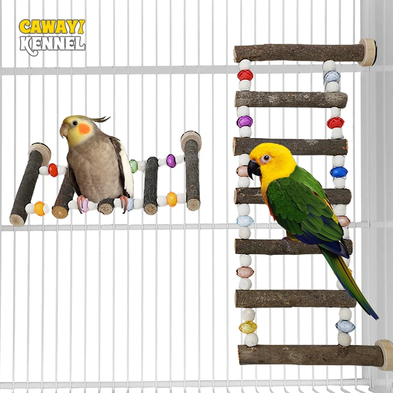 Wooden Bird Ladder Toy Rodent Stand Holder Swing Climbing Parrot Climbing Rope Rat Ladder for Cockatiels Conures Pet Supplies