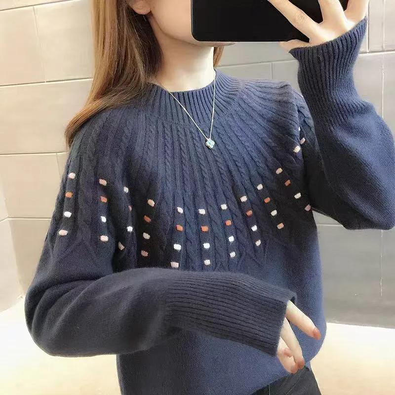 

knitted Woman Clothing Half High Collar Warm Women's Sweater Autumn Winter Pollover Top Long Sleeve Knitwear Jumper Pull Femme