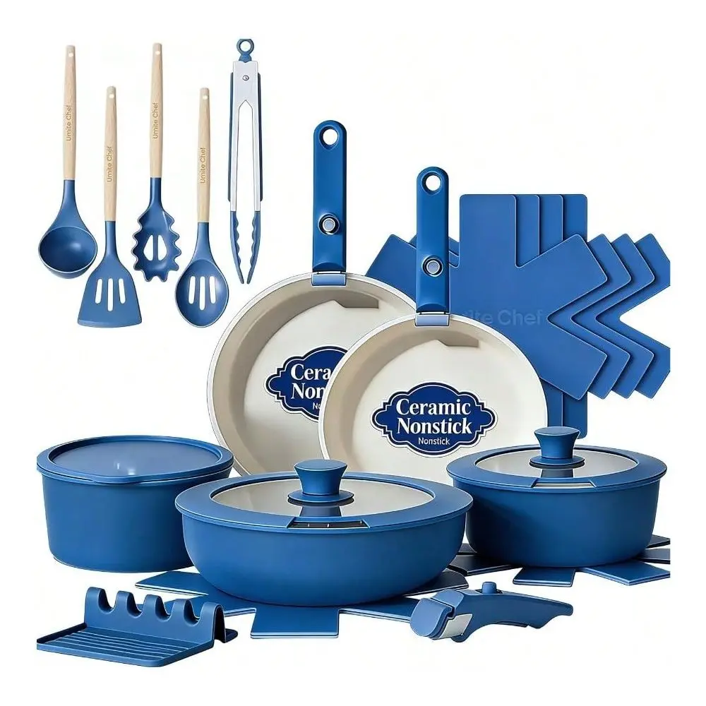 

And Pans Set Non Stick, 21 Pcs Ceramic Cookware Set With Detachable Handles, Healthy Induction Cookware Oven RV Kitchen Cooking