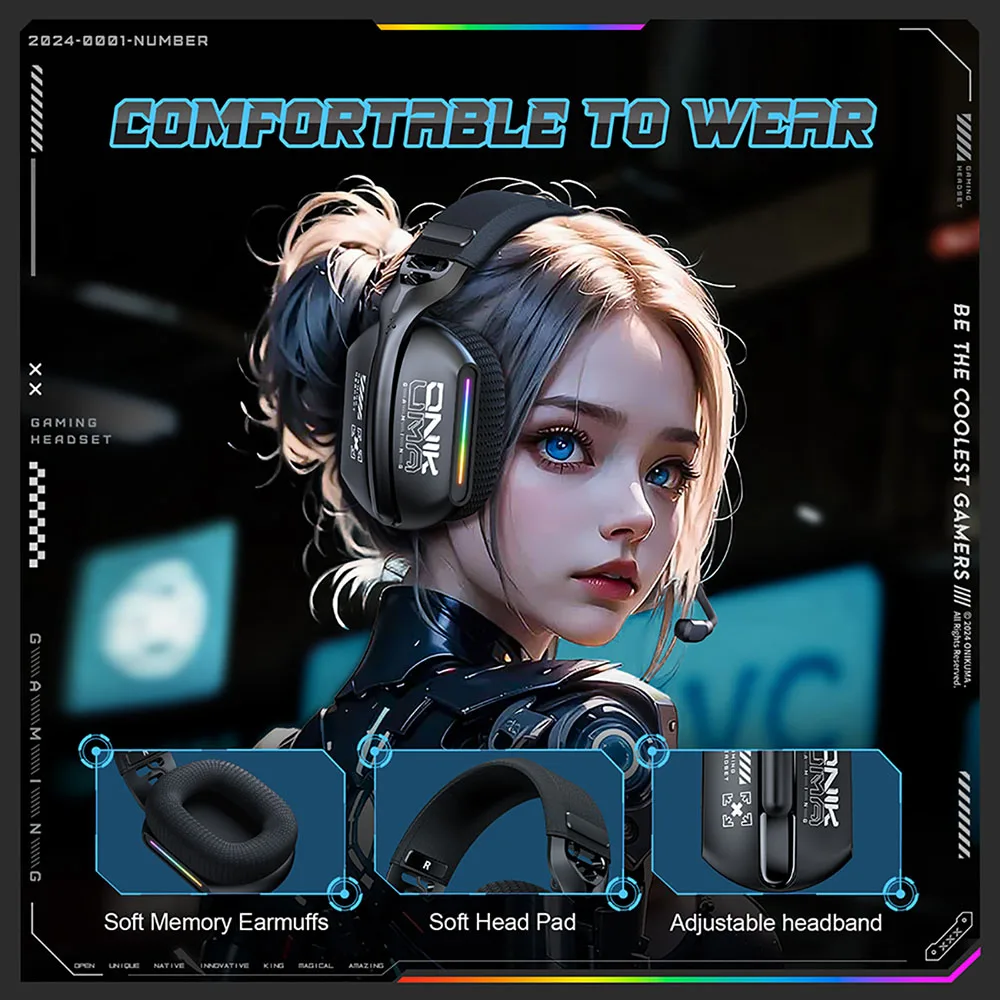 Wireless Gaming Headset: 2.4G/Wired/Bluetooth 3 Modes, Bendable HD Mic, Soft Ear Pads, Immersive Sound for PC/PS4/PS5 – Black image 6