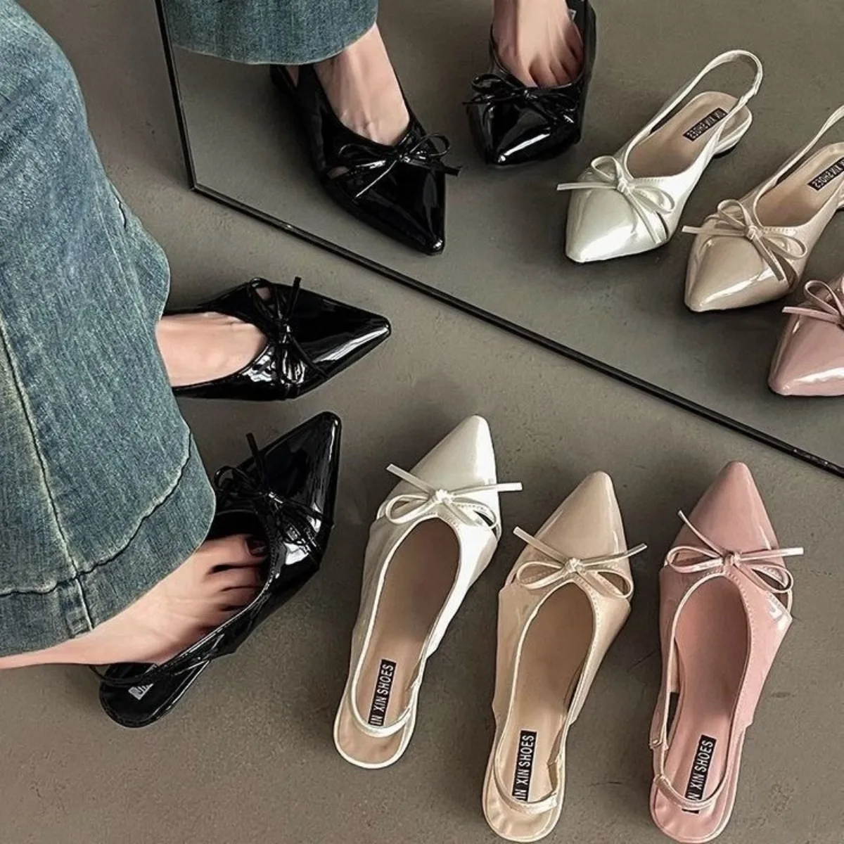 

Women's Fashion Bow Sandals - Anti-Slip Slim Heel Close-Toe Shoes, Elastic Band PU Versatile Outdoor Dress Sandals All Seasons