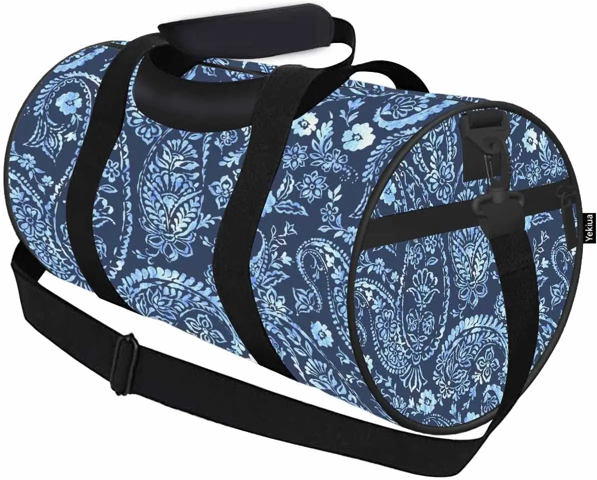 

Paisley Travel Duffel Bag Classic Blue Indigo Cucumber Lightweight Sports Tote Gym Bag Shoulder Bags Weekender Overnight Bag