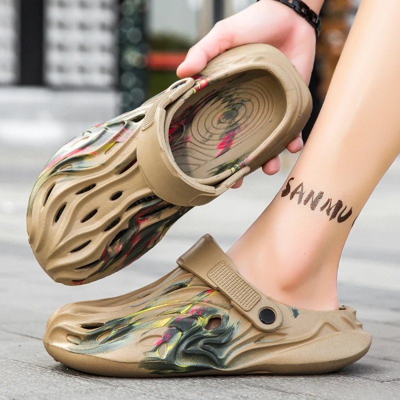 

Men's Summer Outer Wear Breathable Hollow Anti-Odor Toe-Cap Slippers Sports Non-Slip Beach Casual Sandals